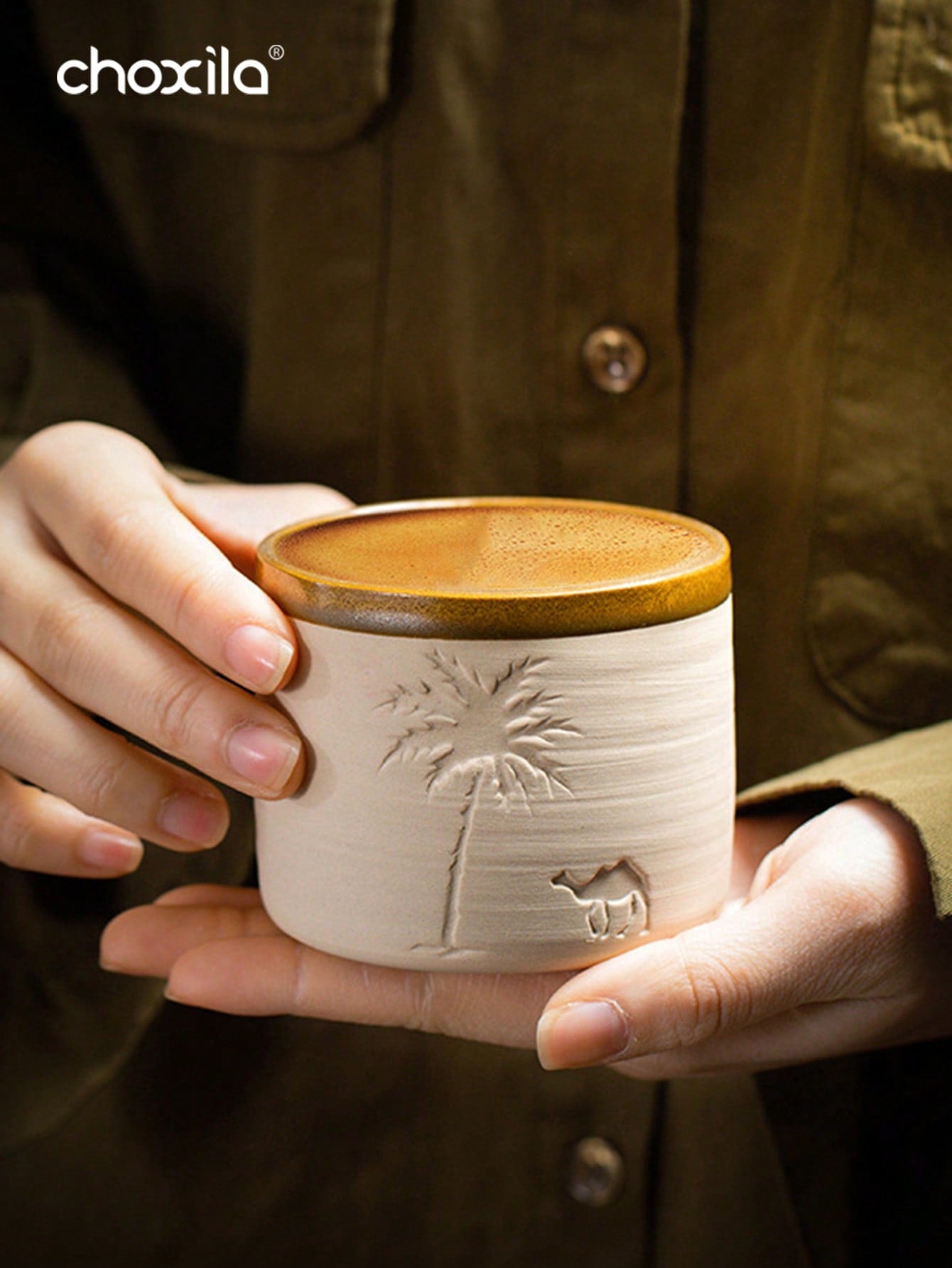 choxila 1 كوب قهوة سيراميك بتصميم جمل الصحراء وأشجار النخيل، سعة 120مل/250مل/310مل - قابل لإعادة الاستخدام، يُغسل باليد فقط، مثالي لتجمعات العائلة والمناسبات الخاصة، هدية ذات موضوع صحراوي، كوب قهوة صحراوي | ديكور ذو موضوع صحراوي | كوب سيراميك متين