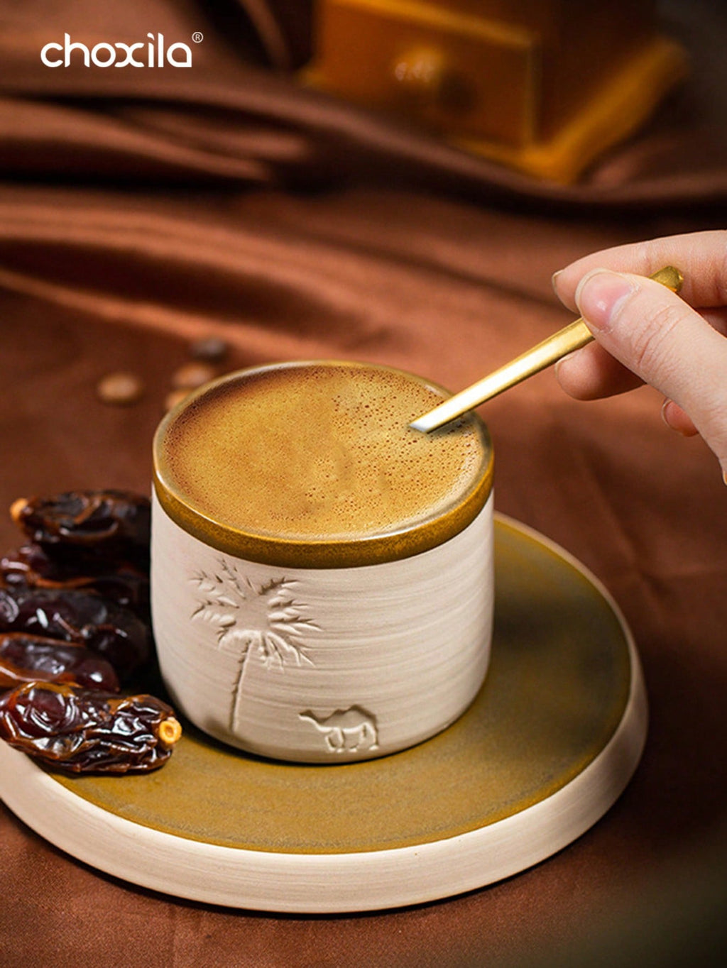 choxila 1 كوب قهوة سيراميك بتصميم جمل الصحراء وأشجار النخيل، سعة 120مل/250مل/310مل - قابل لإعادة الاستخدام، يُغسل باليد فقط، مثالي لتجمعات العائلة والمناسبات الخاصة، هدية ذات موضوع صحراوي، كوب قهوة صحراوي | ديكور ذو موضوع صحراوي | كوب سيراميك متين