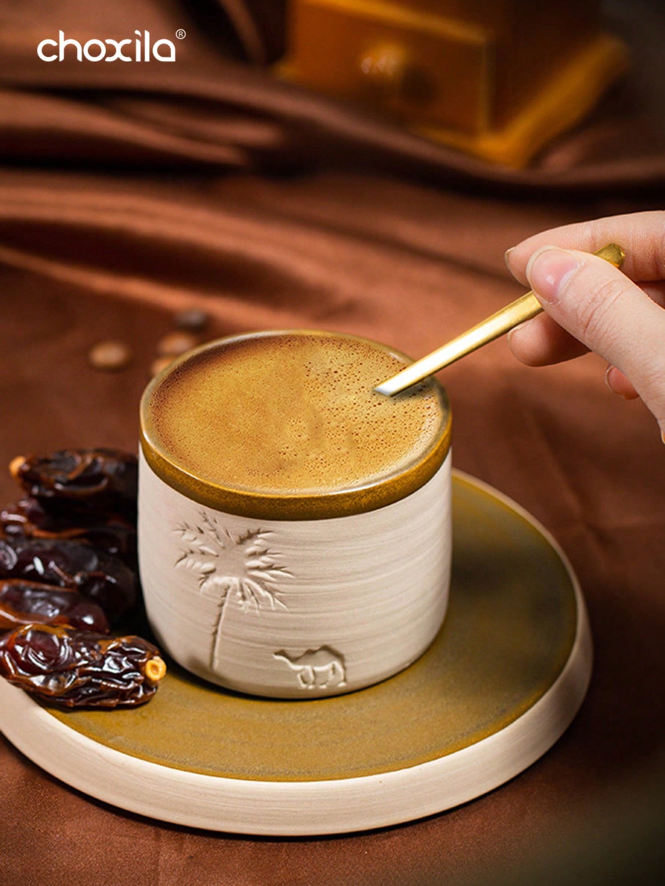 choxila 1 كوب قهوة سيراميك بتصميم جمل الصحراء وأشجار النخيل، سعة 120مل/250مل/310مل - قابل لإعادة الاستخدام، يُغسل باليد فقط، مثالي لتجمعات العائلة والمناسبات الخاصة، هدية ذات موضوع صحراوي، كوب قهوة صحراوي | ديكور ذو موضوع صحراوي | كوب سيراميك متين