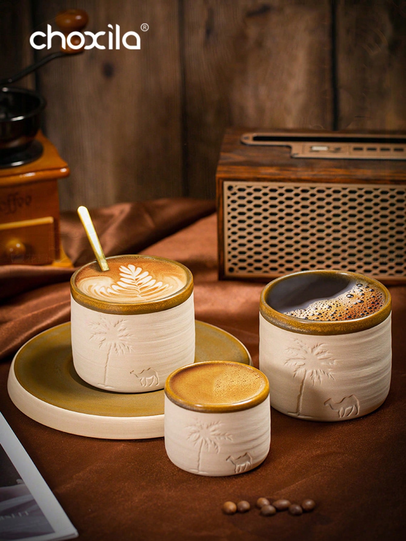 choxila 1 كوب قهوة سيراميك بتصميم جمل الصحراء وأشجار النخيل، سعة 120مل/250مل/310مل - قابل لإعادة الاستخدام، يُغسل باليد فقط، مثالي لتجمعات العائلة والمناسبات الخاصة، هدية ذات موضوع صحراوي، كوب قهوة صحراوي | ديكور ذو موضوع صحراوي | كوب سيراميك متين