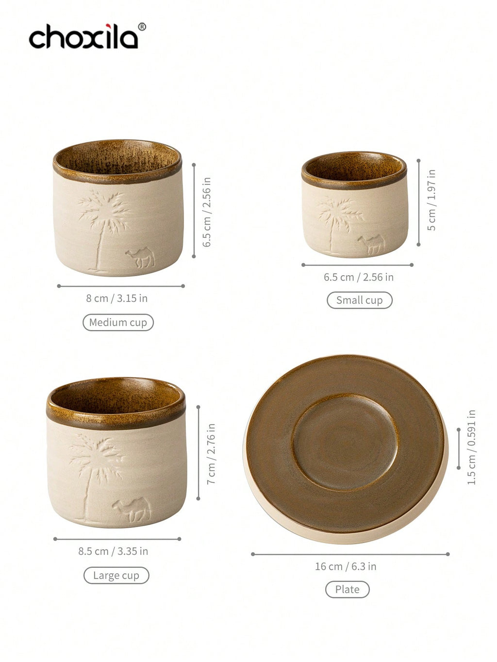 choxila 1 كوب قهوة سيراميك بتصميم جمل الصحراء وأشجار النخيل، سعة 120مل/250مل/310مل - قابل لإعادة الاستخدام، يُغسل باليد فقط، مثالي لتجمعات العائلة والمناسبات الخاصة، هدية ذات موضوع صحراوي، كوب قهوة صحراوي | ديكور ذو موضوع صحراوي | كوب سيراميك متين