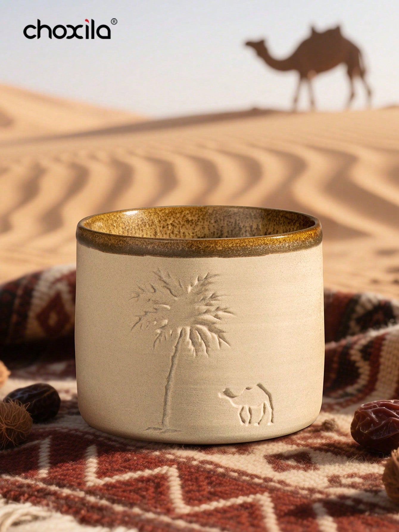 choxila 1 كوب قهوة سيراميك بتصميم جمل الصحراء وأشجار النخيل، سعة 120مل/250مل/310مل - قابل لإعادة الاستخدام، يُغسل باليد فقط، مثالي لتجمعات العائلة والمناسبات الخاصة، هدية ذات موضوع صحراوي، كوب قهوة صحراوي | ديكور ذو موضوع صحراوي | كوب سيراميك متين