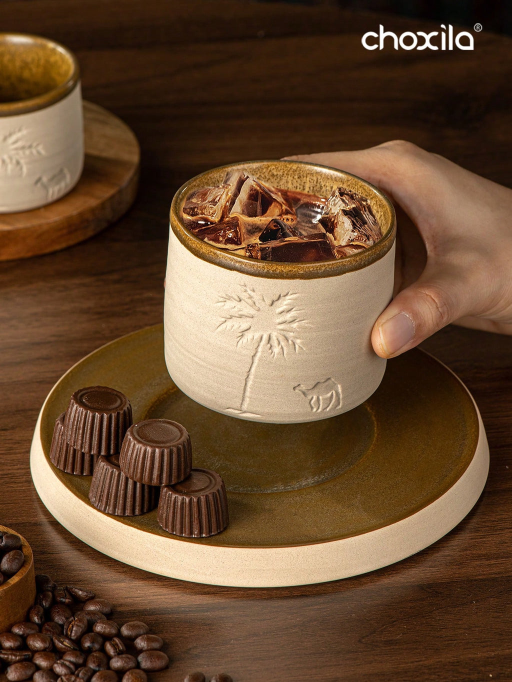 choxila 1 كوب قهوة سيراميك بتصميم جمل الصحراء وأشجار النخيل، سعة 120مل/250مل/310مل - قابل لإعادة الاستخدام، يُغسل باليد فقط، مثالي لتجمعات العائلة والمناسبات الخاصة، هدية ذات موضوع صحراوي، كوب قهوة صحراوي | ديكور ذو موضوع صحراوي | كوب سيراميك متين