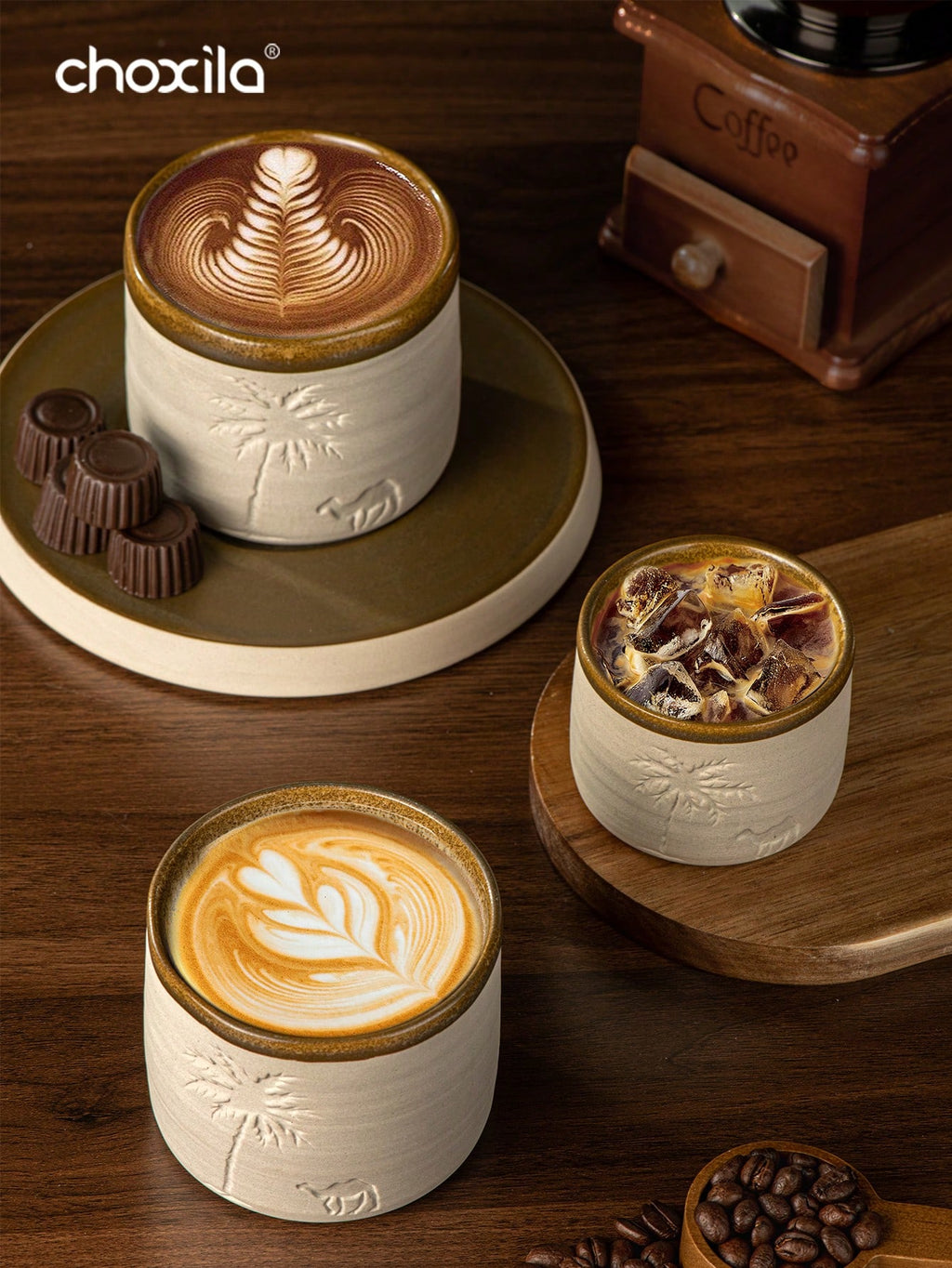 choxila 1 كوب قهوة سيراميك بتصميم جمل الصحراء وأشجار النخيل، سعة 120مل/250مل/310مل - قابل لإعادة الاستخدام، يُغسل باليد فقط، مثالي لتجمعات العائلة والمناسبات الخاصة، هدية ذات موضوع صحراوي، كوب قهوة صحراوي | ديكور ذو موضوع صحراوي | كوب سيراميك متين