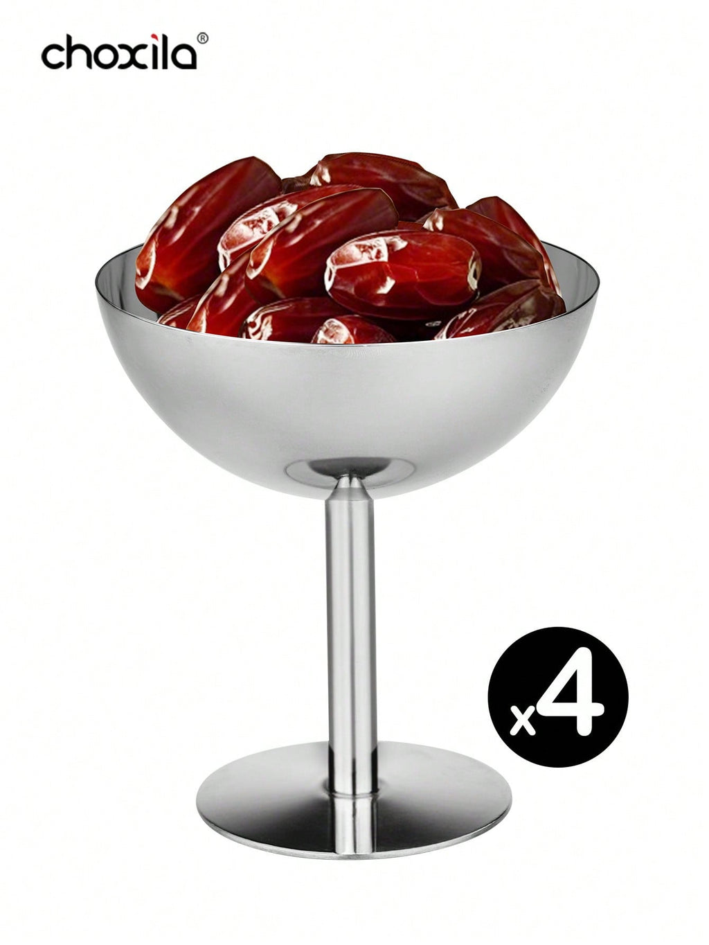 choxila 1/2/4/6 أكواب من الفولاذ المقاوم للصدأ لتقديم الآيس كريم والحلويات والصحون المزينة المستديرة المحاطة بحافة لتقديم السلطة والفواكه واللبن والحلويات لحفلات