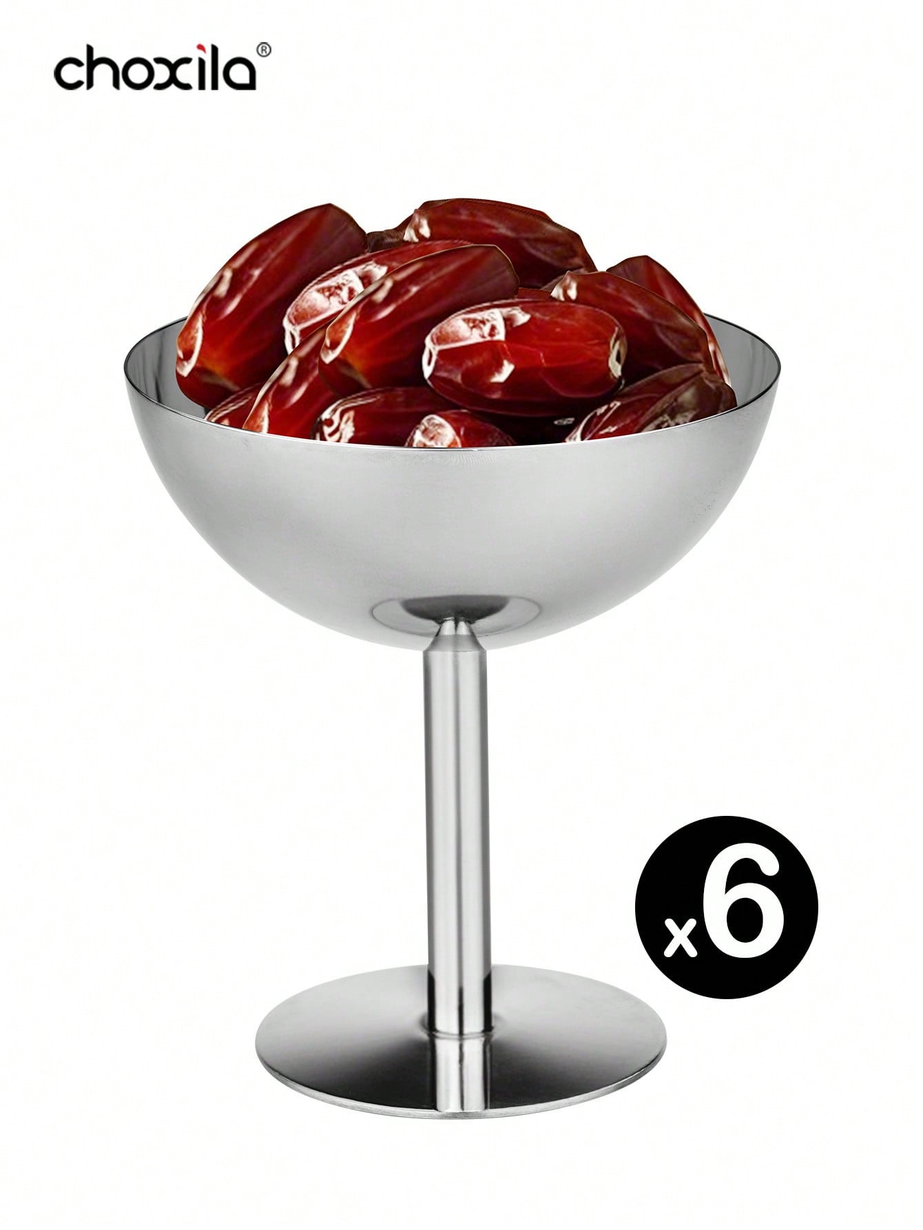 choxila 1/2/4/6 أكواب من الفولاذ المقاوم للصدأ لتقديم الآيس كريم والحلويات والصحون المزينة المستديرة المحاطة بحافة لتقديم السلطة والفواكه واللبن والحلويات لحفلات