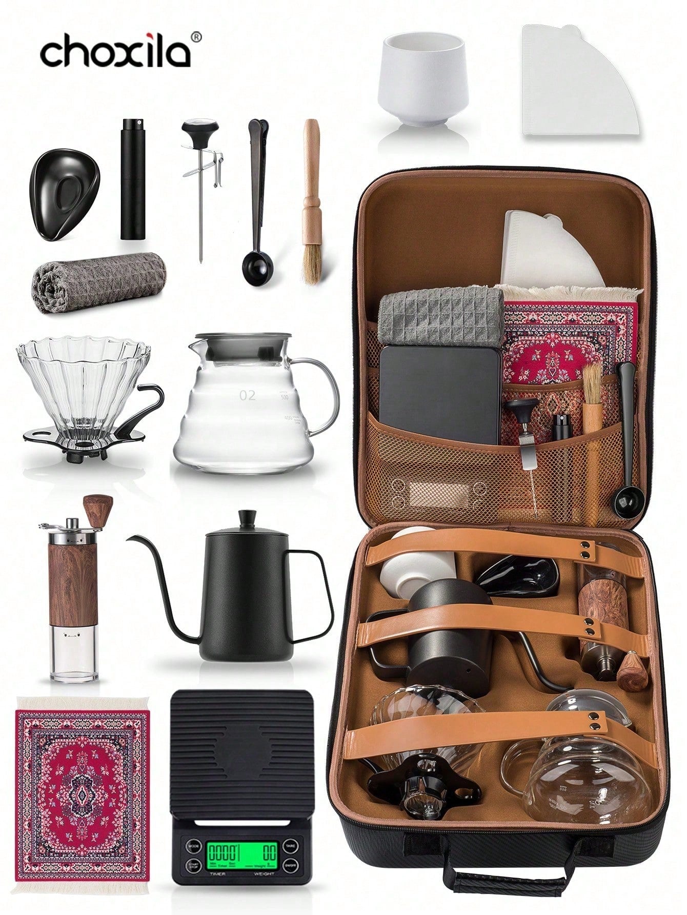 choxila 15 قطعة/مجموعة، طقم قطرة القهوة 15 قطعة مع علبة أدوات، مقاس V02 طقم قهوة قطرة اليد، طقم قهوة قطرة V02، طقم ملحقات تحضير القهوة باليد، هدية لعشاق القهوة