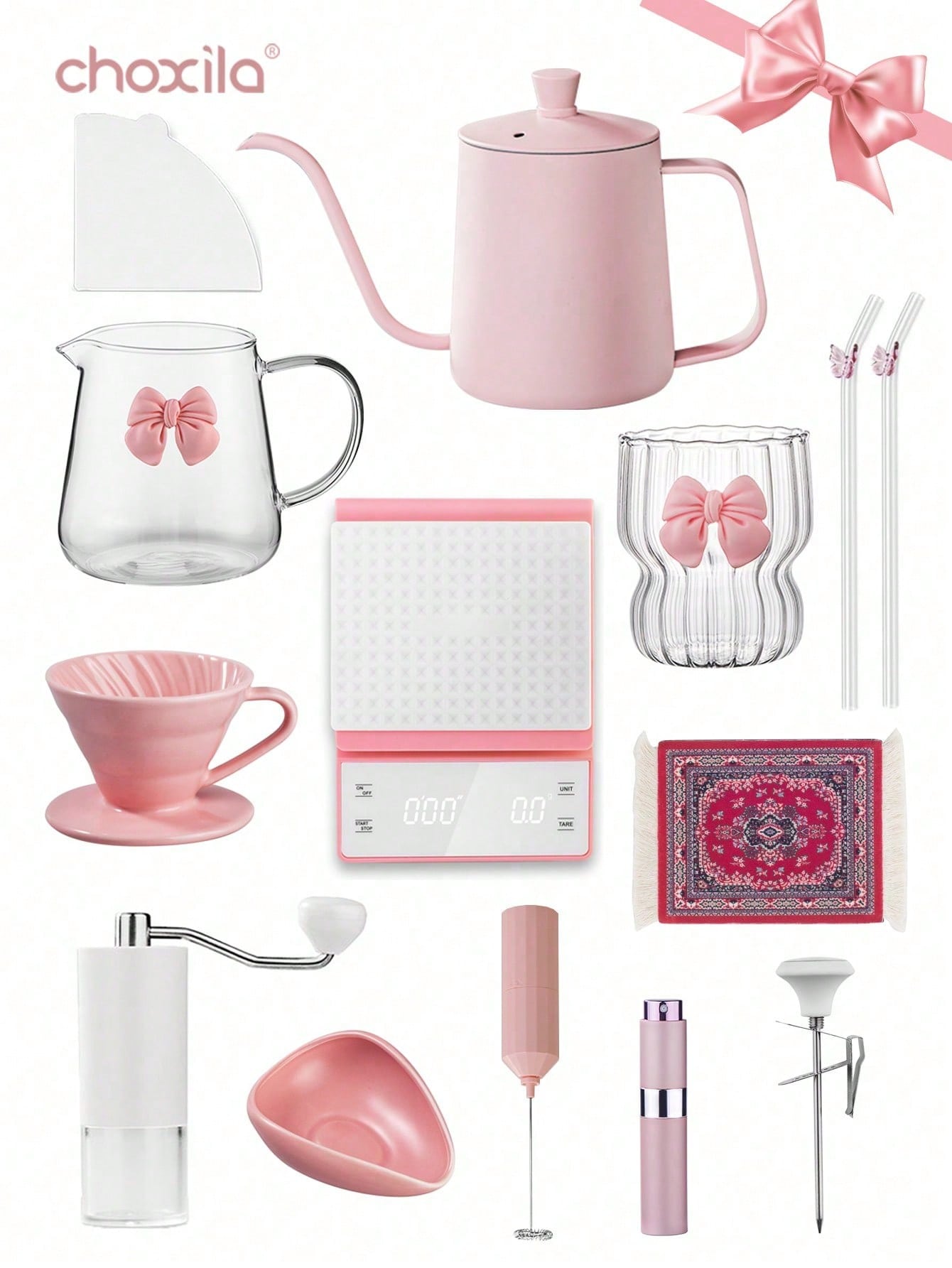 13pcs/Set Pink Pour Over Coffee Set, Hand Drip Coffee Maker Kit, V02 Coffee Set (2-4 Cups), Valentine's Day Gift,  Coffee Accessories, For Afternoon Tea, Home & Parties