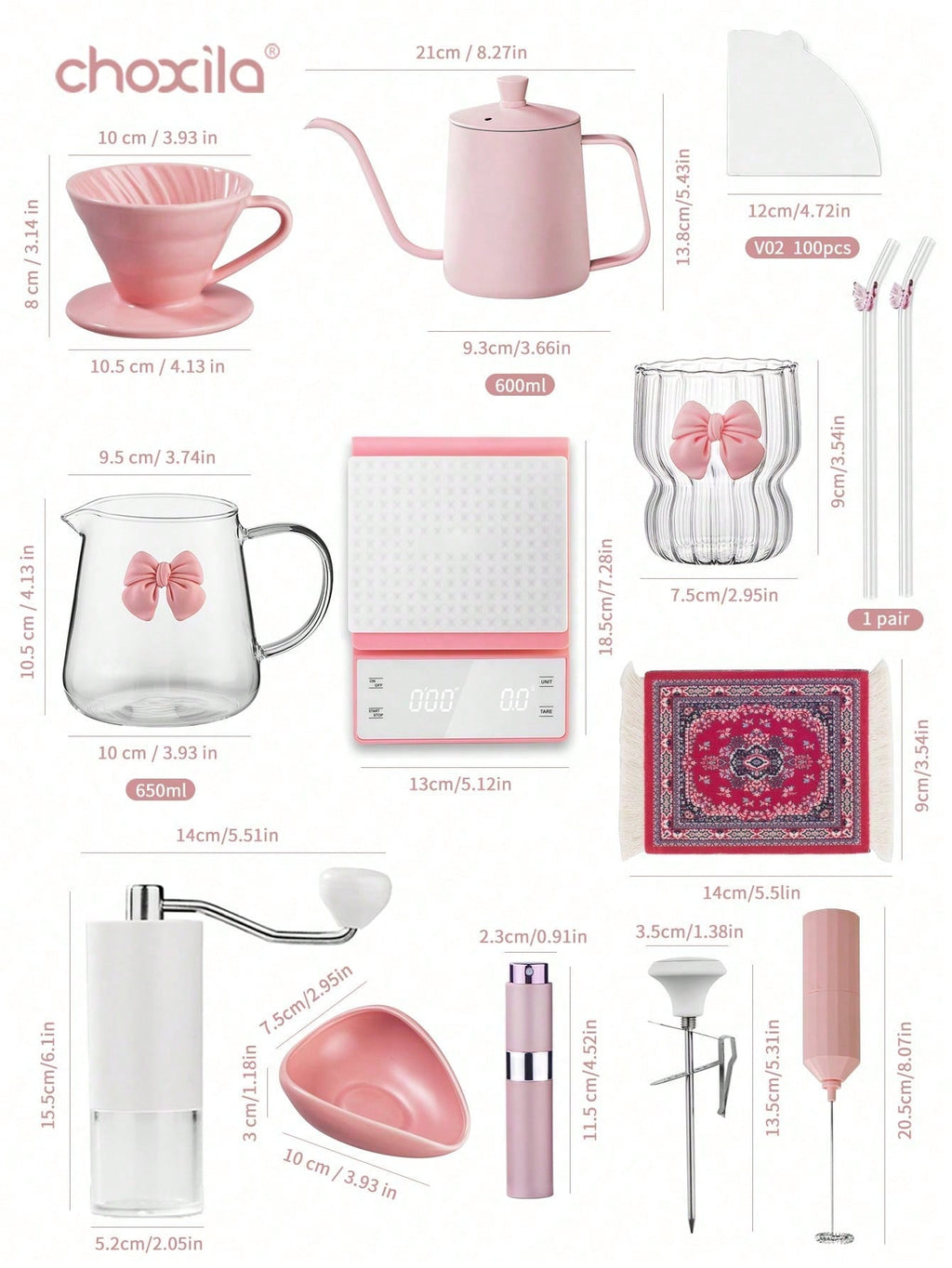 13pcs/Set Pink Pour Over Coffee Set, Hand Drip Coffee Maker Kit, V02 Coffee Set (2-4 Cups), Valentine's Day Gift,  Coffee Accessories, For Afternoon Tea, Home & Parties