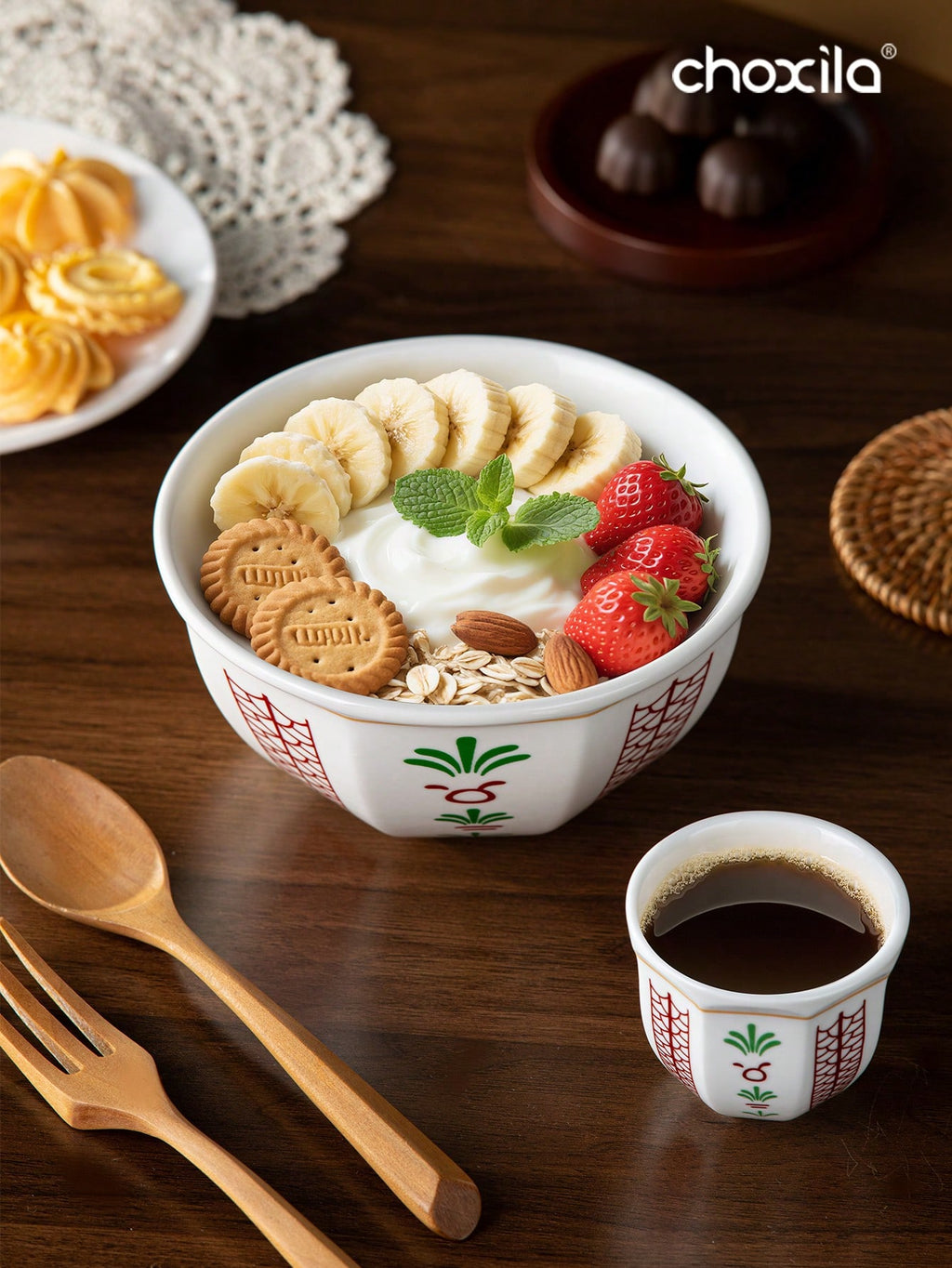 choxila 1 قطعة أطباق حلويات، أكواب حلويات، بأنماط أسلوب الشرق الأوسط (بأنماط الزهور أو أشجار جوز الهند)، صواني تقديم، صواني لوضع الوجبات الخفيفة والفواكه على طاولات غرف المعيشة، صواني عالية الجودة، مناسبة لتجمعات العائلة، وتناول الشاي بعد الظهر، وغرف النو