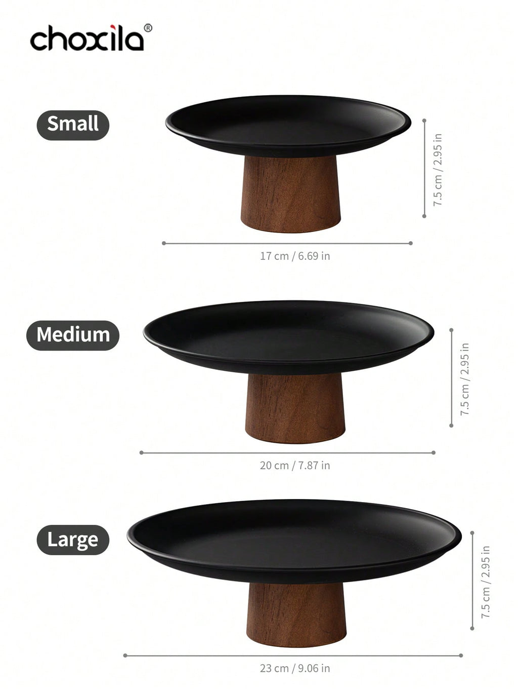choxila 1 قطعة طبق حلوى على قاعدة أنيق باللون الأسود | صواني قهوة حديثة للوجبات الخفيفة | أطباق فاكهة من الفولاذ المقاوم للصدأ فاخرة | حوامل كعك وحلويات | صواني تقديم للضيافة
