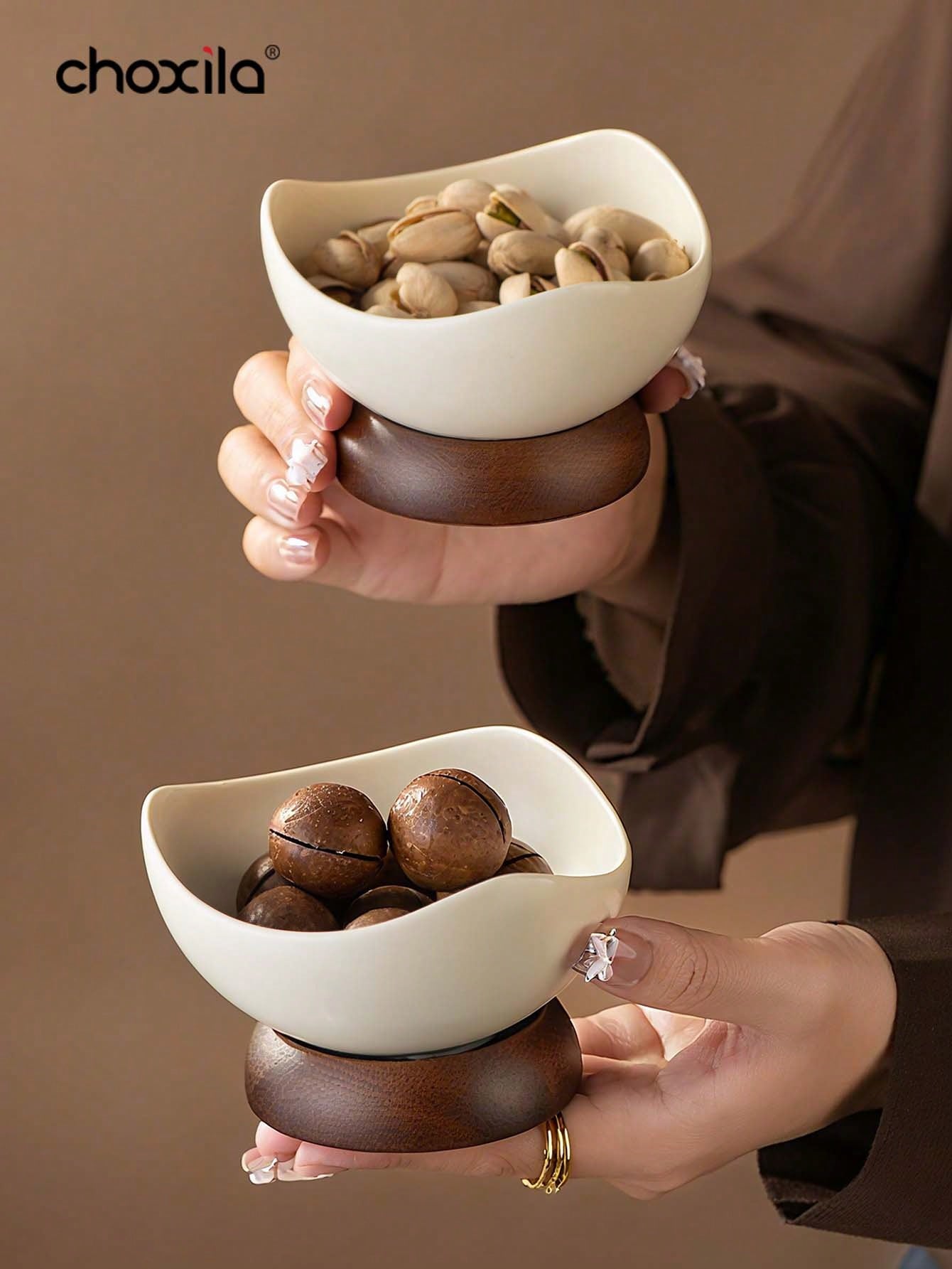 choxila 1 طبق حلوى رجعي مع قاعدة خشبية قوية، وأطباق المكسرات والوجبات الخفيفة والحلوى والمجوهرات والخضروات والفواكه والسلطات واللبن والمكونات الصغيرة، كوب حلوى إبداعي، وعاء حلوى متعدد الاستخدامات قابل لإعادة الاستخدام للمنزل والمطعم والمطبخ والتخييم ورمضا