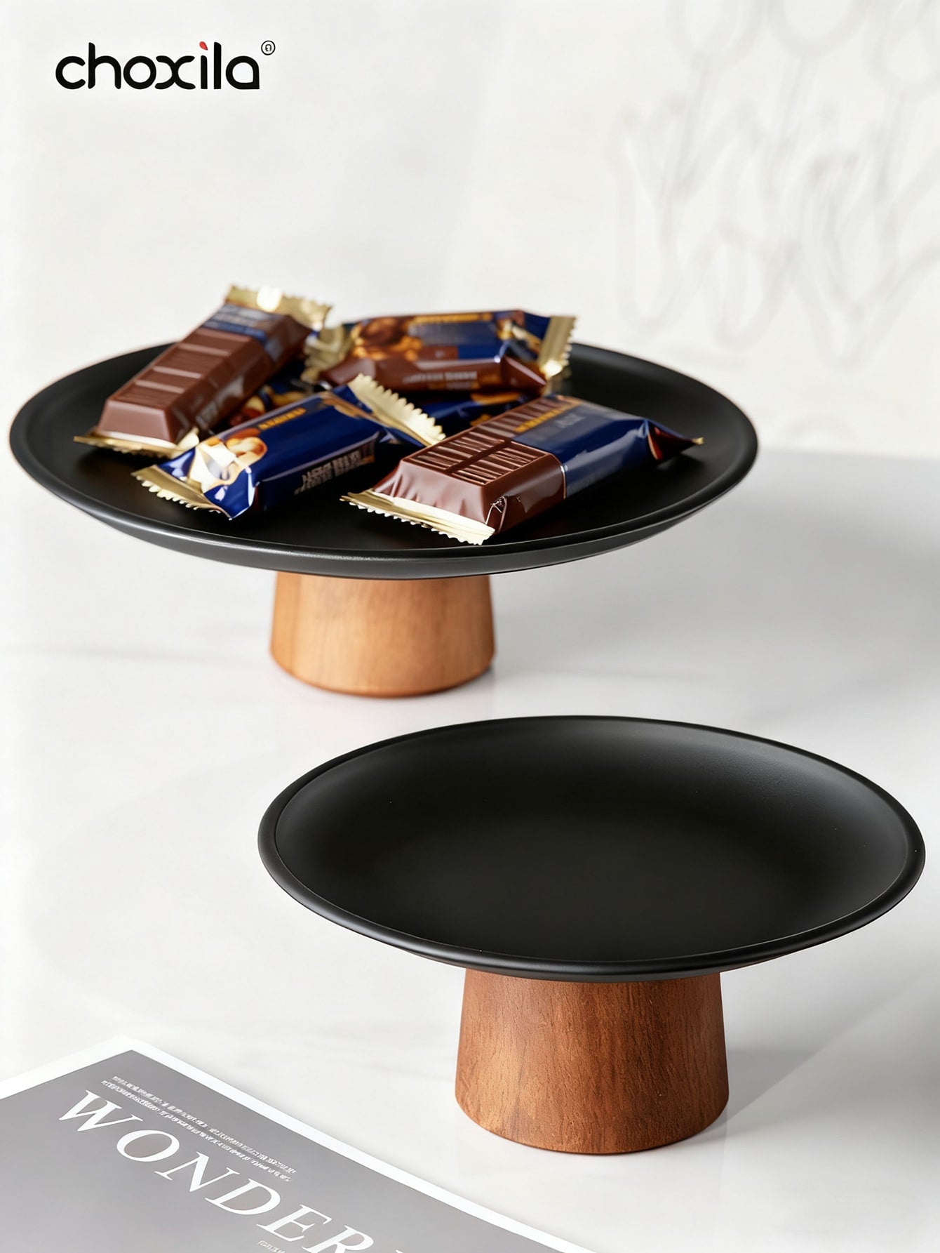 طقم أنيق من الأطباق المرتفعة السوداء | صينية طاولة القهوة الحديثة | وعاء فاكهة من الفولاذ المقاوم للصدأ عالي الجودة | حامل كعكة الحلوى | طبق تقديم للحفلات